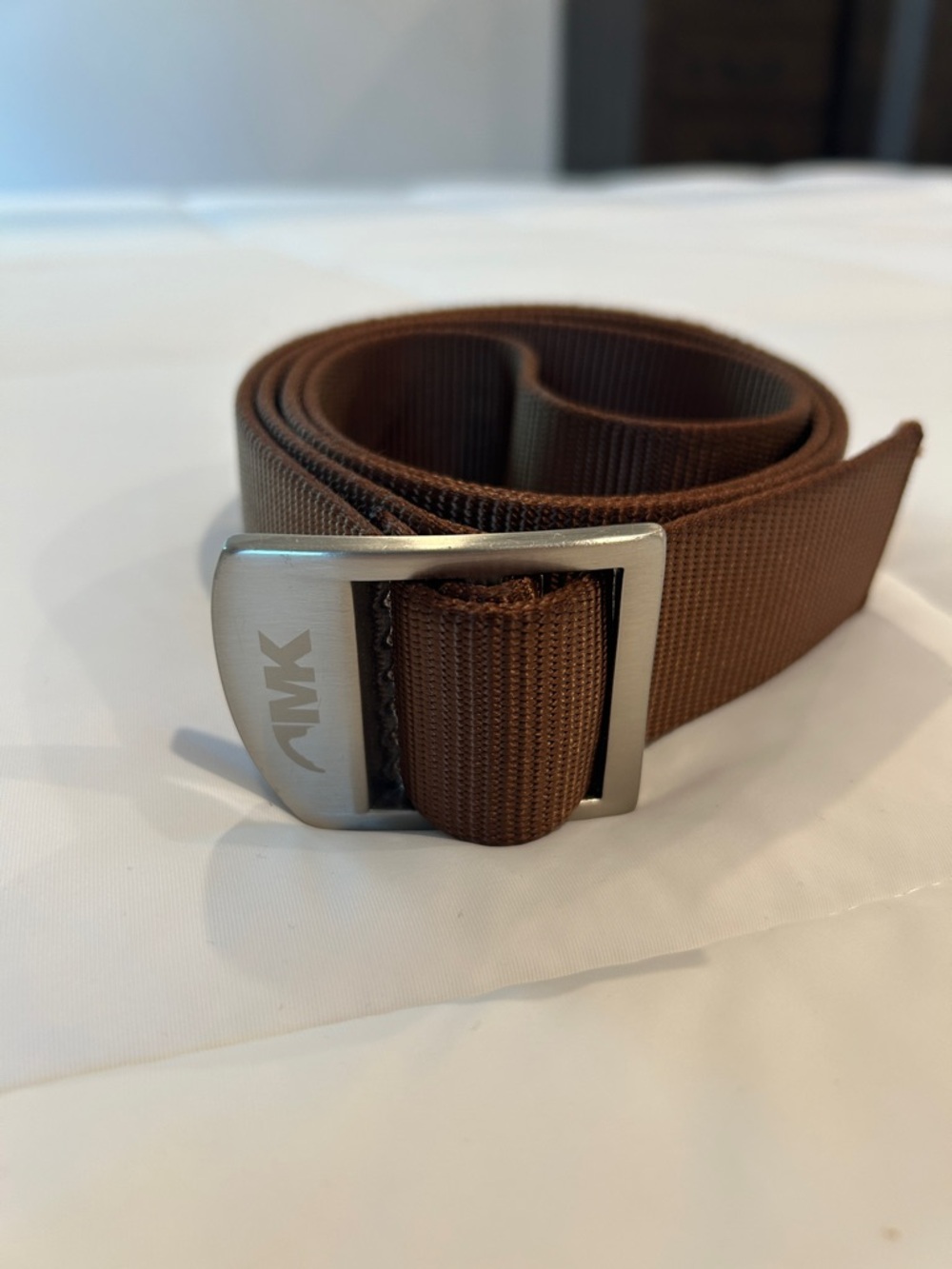 Mountain Khakis Brown Webbing Belt with Silver Brushed Buckle